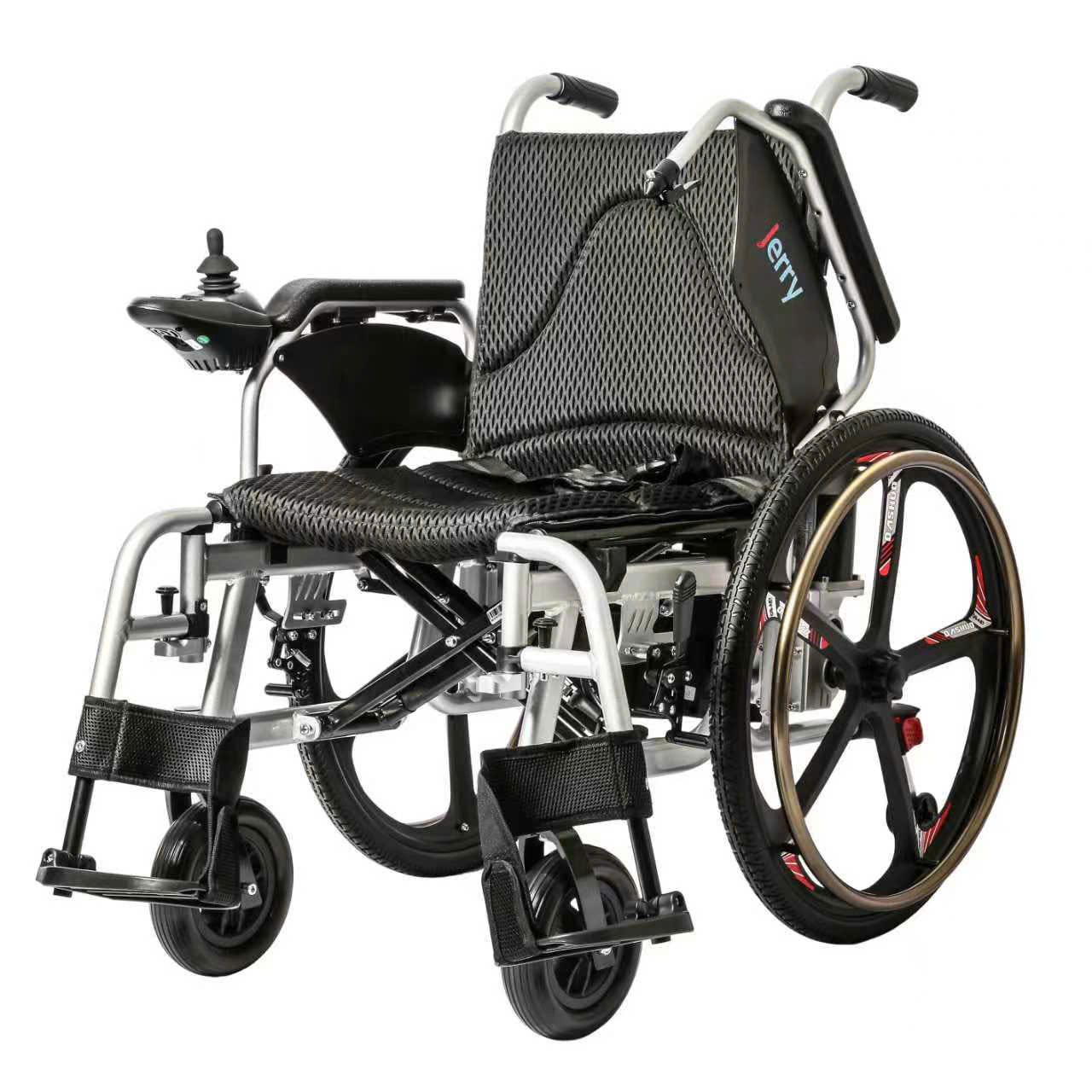 Xe lăn điện có lăn tay khung nhôm không rỉ, bình lớn 20ah Jerry 701 Xe lăn điện có lăn tay khung nhôm không rỉ, bình lớn 20ah Jerry 701